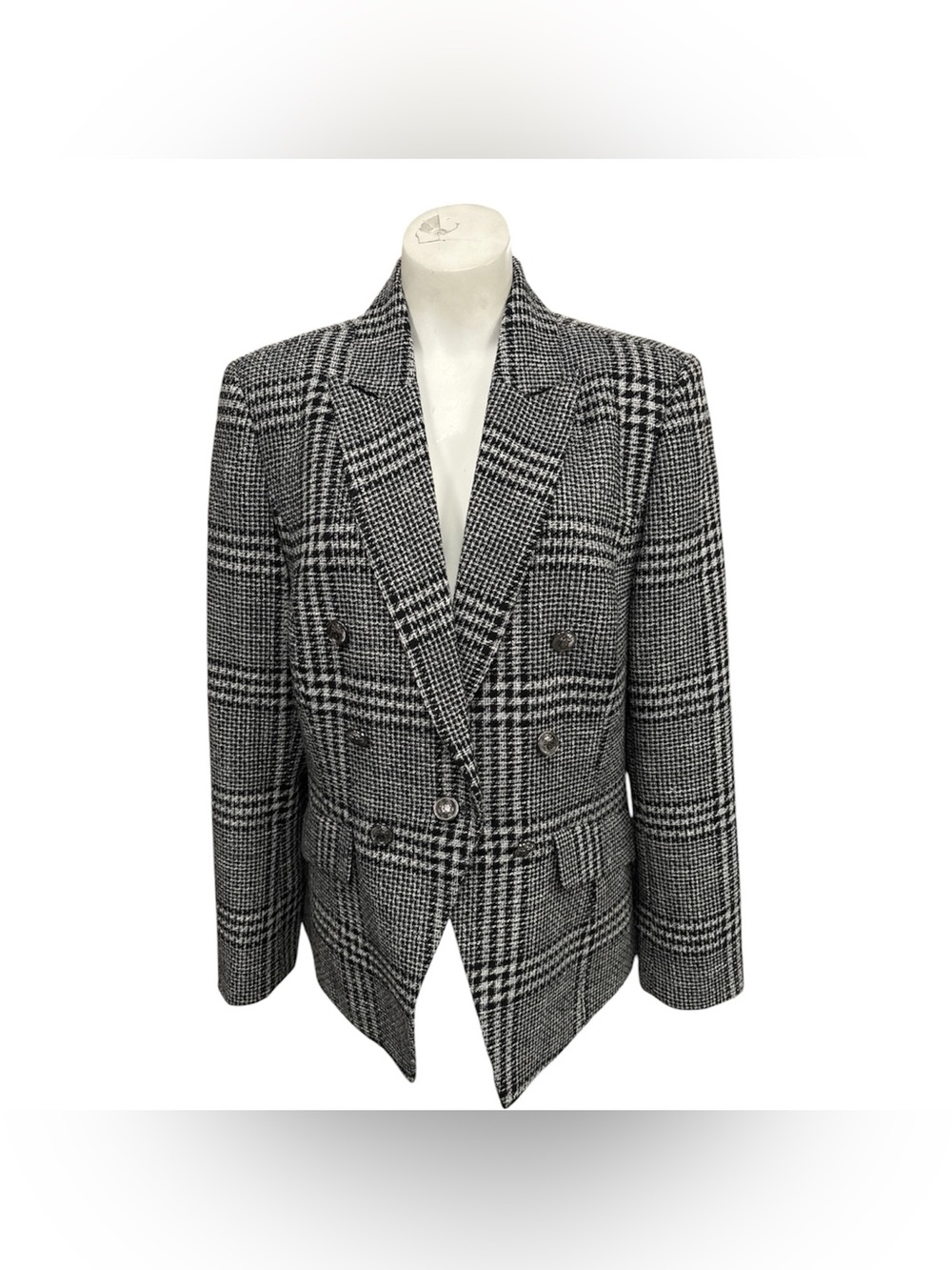 Ricki's Black & White Glen Plaid Double-Breasted Blazer Size L